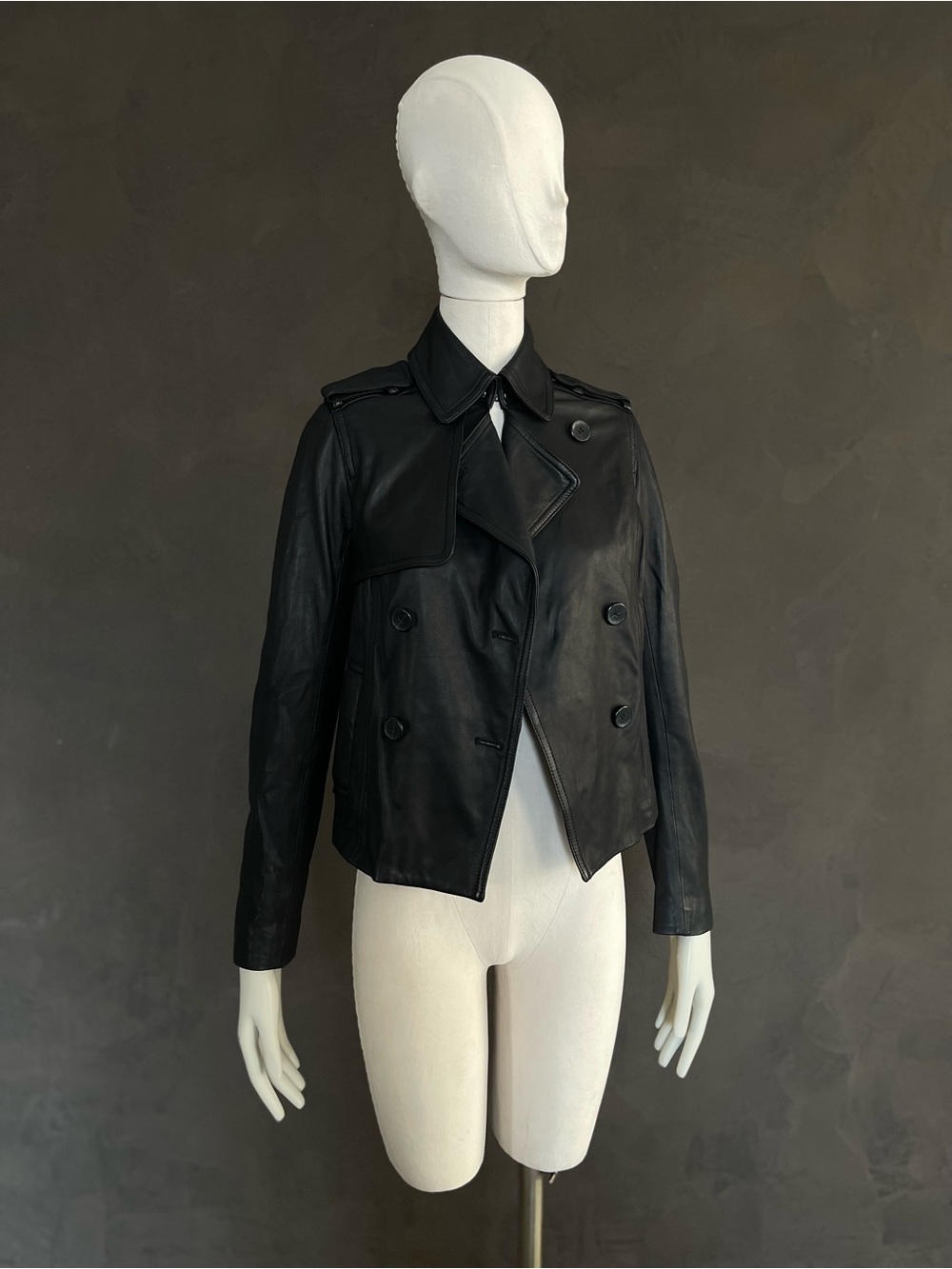 Vince Black Lambskin Leather Short Trench Jacket Double Breasted Size S